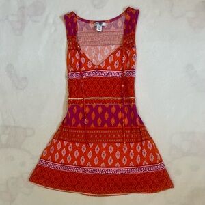 Old Navy Vibrant Orange and Purple Tank Mini Dress/Top with Drawstrings